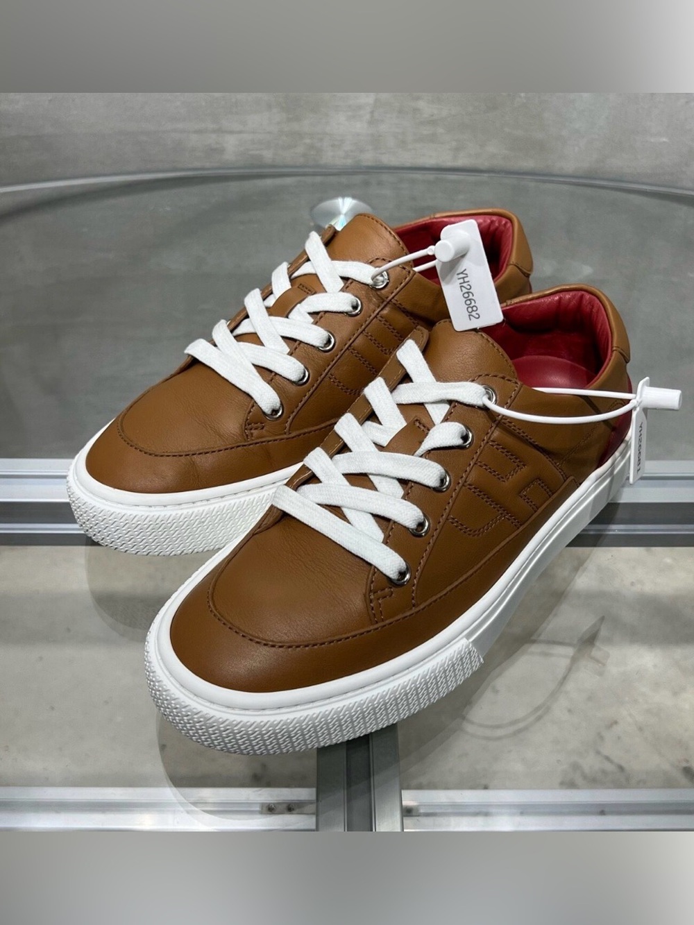 Hermes Brown Leather Low-Top Sneakers with White Soles